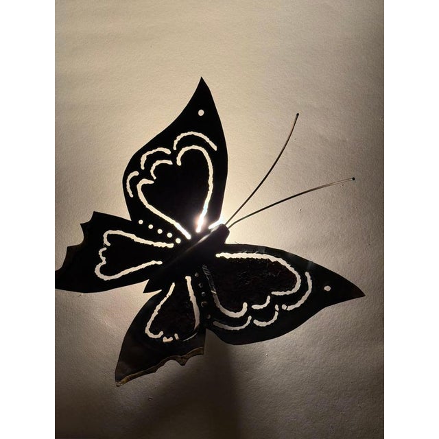 Mid-Century Modern Handcrafted Butterfly Wall Lights in Metal, 1970s, Set of 2 For Sale - Image 9 of 10
