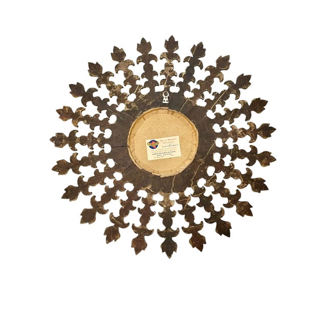 Large Mid-Century Peruvian Giltwood Sunburst Mirror With Intricate Carved Detail For Sale - Image 13 of 18