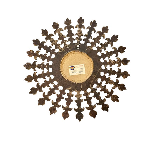 Large Size Mid Century Carved Gilt Wood Sunburst Mirror For Sale - Image 14 of 18