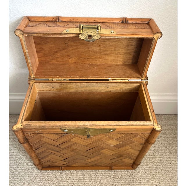 Vintage Woven Rattan Filing Box With Brass Handles For Sale - Image 11 of 12