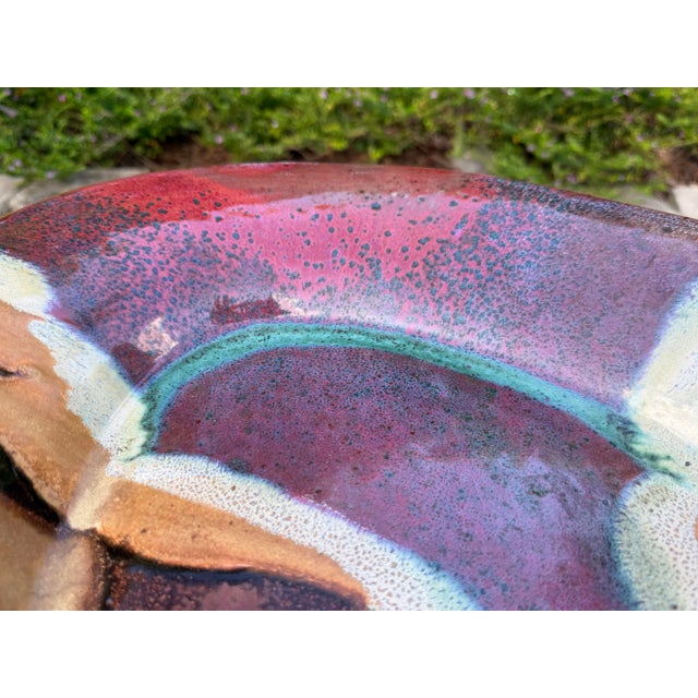 Red Oversized Signed Studio Art Pottery Wall Sculpture Platter & Centerpiece For Sale - Image 8 of 11