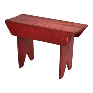 Late 20th Century Vintage Rustic Handmade Red Painted Wood Bench For Sale