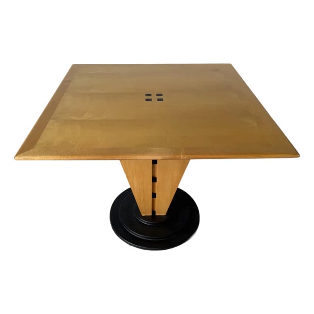 Mid-Century Modern 1980’s Postmodern Art Deco-Style Italian Pedestal Game Table With Black Metal Base For Sale - Image 3 of 13