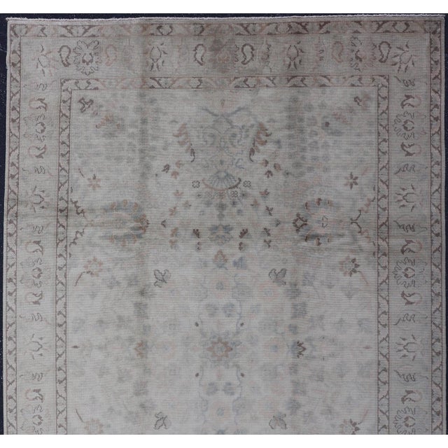 Neutral Vintage Turkish Oushak Rug With Floral Design and Medallions For Sale - Image 4 of 15