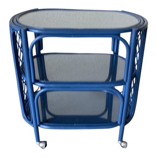 Mid-Century Lacquered Bamboo Bar Cart For Sale