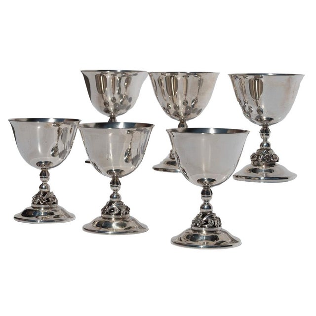 1950s Set of Six Mid Century Modern Alphonse La Paglia Sterling Silver Wine Goblets For Sale - Image 4 of 15