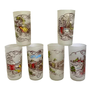 1950's Currier and Ives Tumbler Glasses - Set of 6