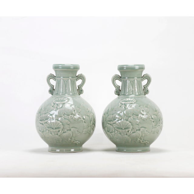 Chinese A Pair of 20th Century Celadon Vases For Sale - Image 3 of 8