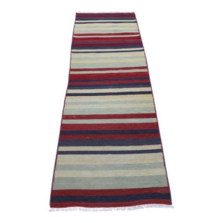 1970s Turkish Boho Style Striped Colorful Kilim Runner Rug For Sale