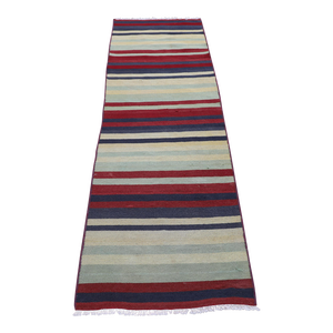 1970s Turkish Boho Style Striped Colorful Kilim Runner Rug