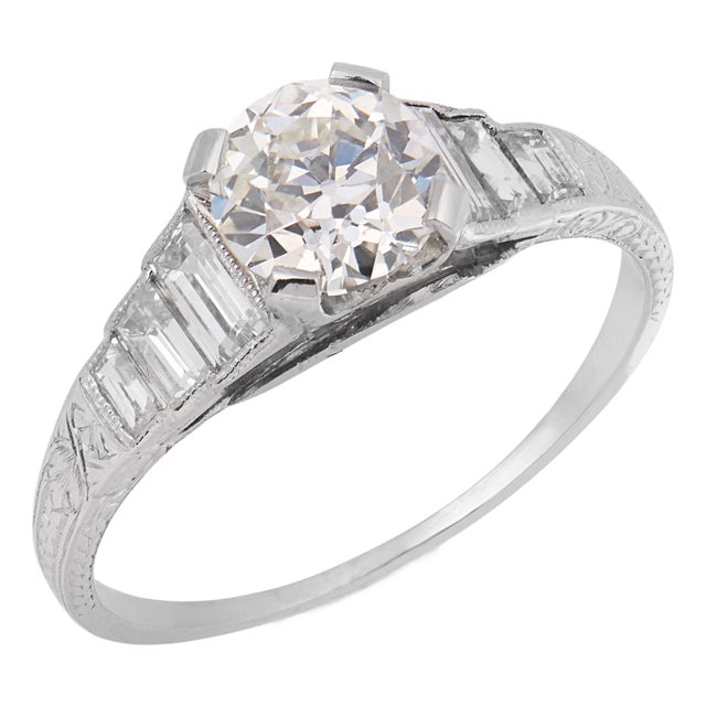 1920s Art Deco Gia 0.89 Carat Old European Diamond Platinum Engagement Ring, Size 5.75 For Sale