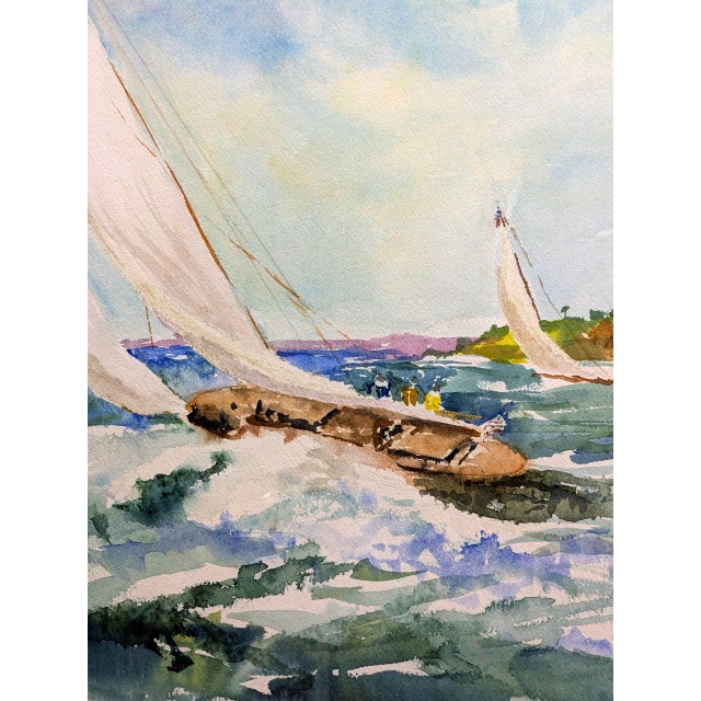 1980s 1980s Angelina Wood Original Sailboat Watercolor Painting in Custom Frame For Sale - Image 5 of 9