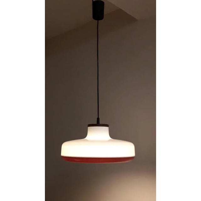 Vintage Ceiling Lamp with White and Brown Plastic Shade, 1970s For Sale - Image 4 of 6