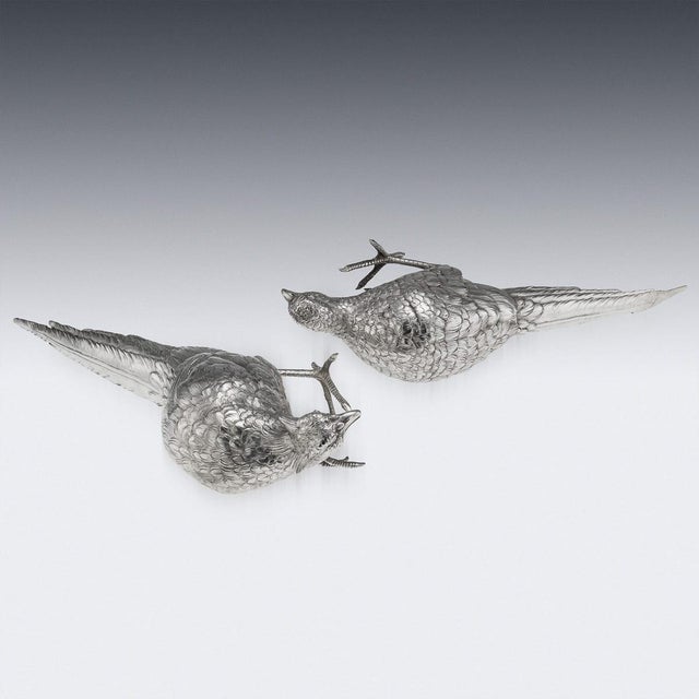 20th Century Italian Silver Pheasant Statues, 1920s, Set of 2 For Sale - Image 12 of 18