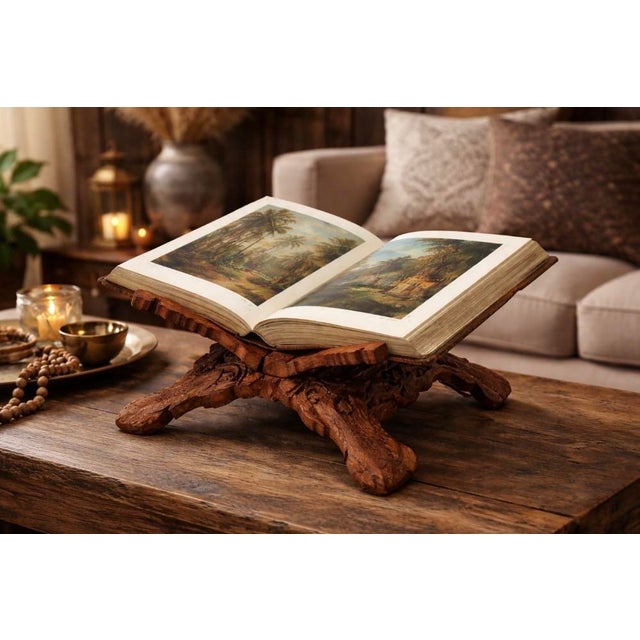Islamic Hand-Carved Folding Wooden Book Stand | Moorish Rehal Lectern | Global Bohemian Decor For Sale - Image 3 of 10