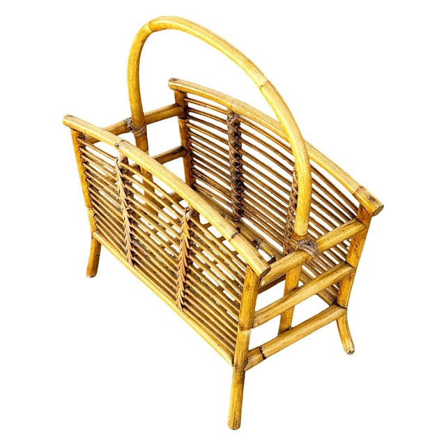 Restored Mid 20th Century Stacked Reed Rattan Magazine Rack For Sale In Los Angeles - Image 6 of 8