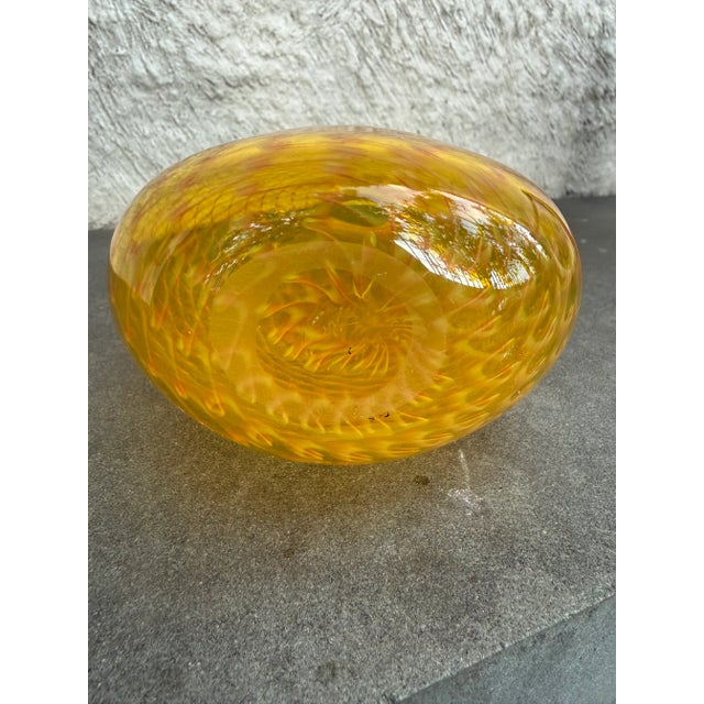 2010s John Geci Vase Yellow Amber Art Glass White Cane Webbing 9 1/4” H For Sale - Image 5 of 6