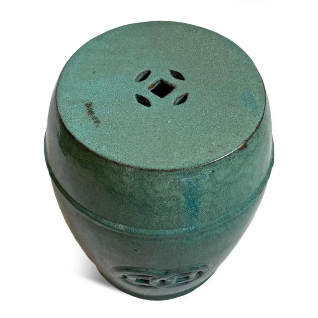 Vintage ceramic garden stool with beautiful textural seafoam green glaze. Each is wonderfully unique. Perfect for outdoor...
