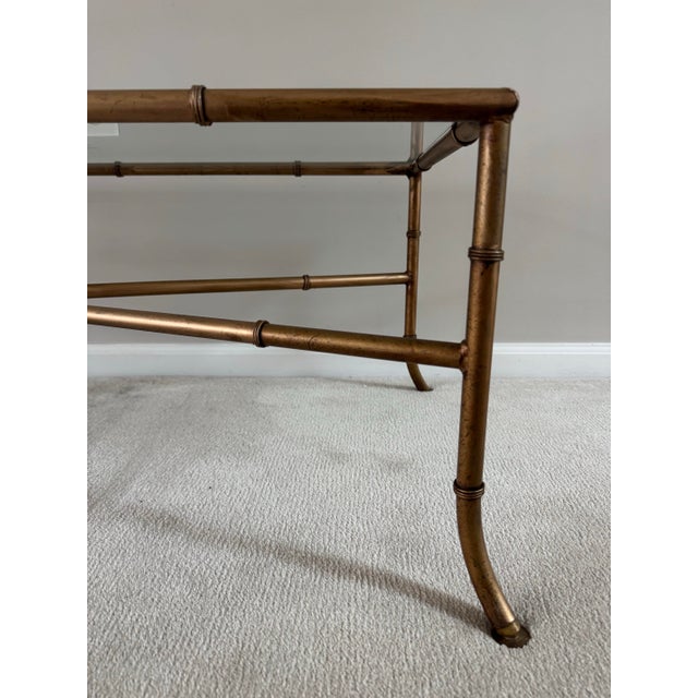 Metal Vintage Hollywood Regency Style Gilt Faux Bamboo and Glass Coffee Table For Sale - Image 7 of 7
