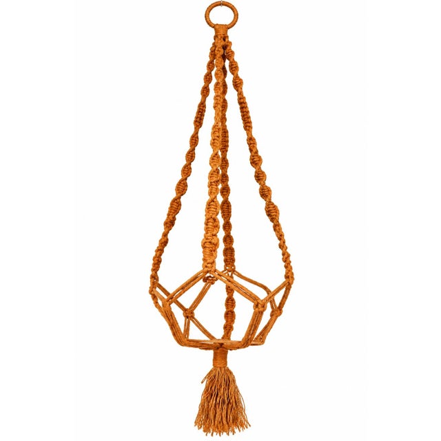 Mid-Century Modern Vintage Brown Macramé Hanging Plant Holder With Tassel For Sale - Image 3 of 5