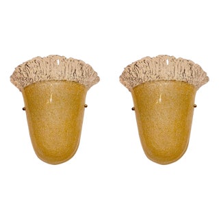 Toso Wall Lights in Gold Glass, 1980, Set of 2 For Sale