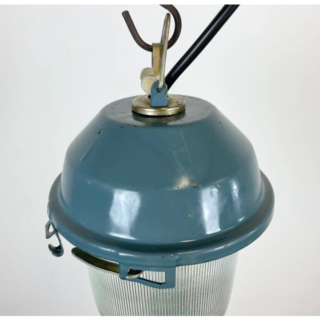 Industrial Industrial Soviet Bunker Pendant Light in Blue, 1970s For Sale - Image 3 of 13