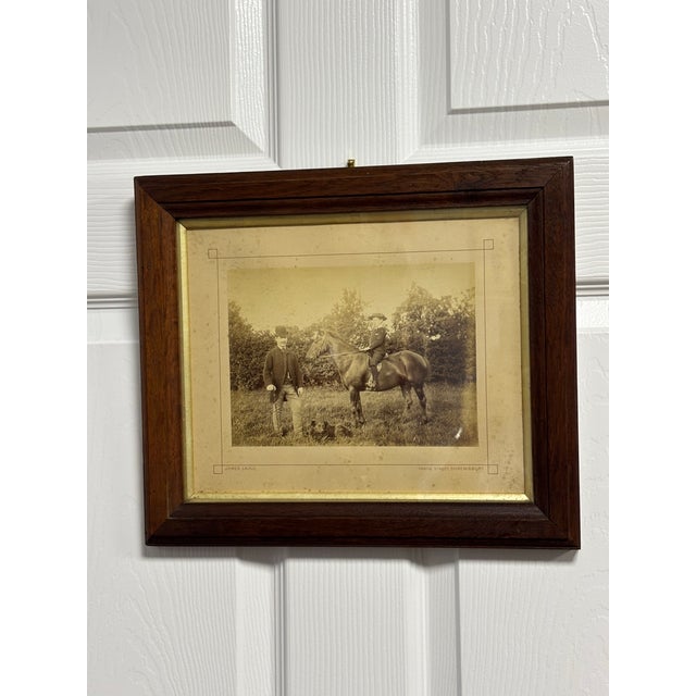 Victorian Antique English Framed Photographic Portrait of Man, Horse and Boy For Sale - Image 3 of 7