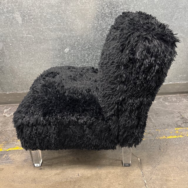 Black Skyline Furniture Black Faux-Fur Slipper Chair + Acrylic Legs For Sale - Image 8 of 12