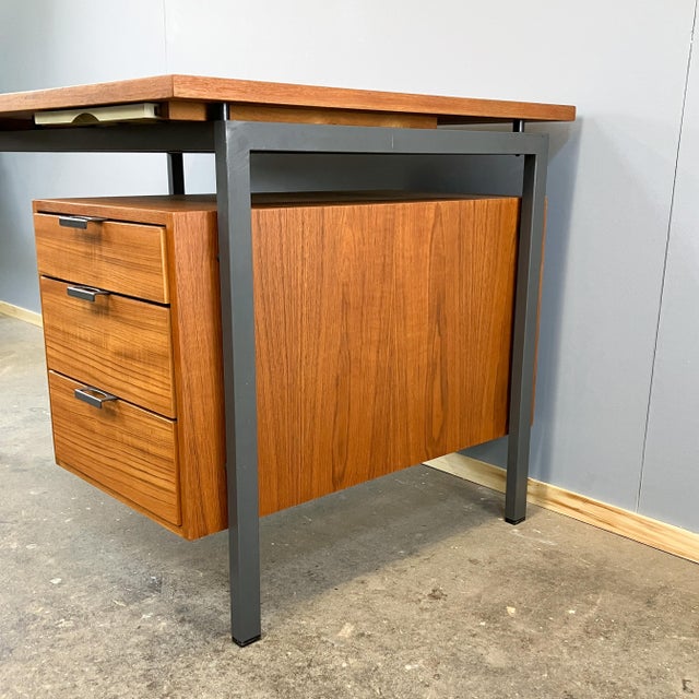 Vintage Desk in Teak with Steel Tubing by Herbert Hirche for Holzäpfel, 1960s For Sale - Image 4 of 17