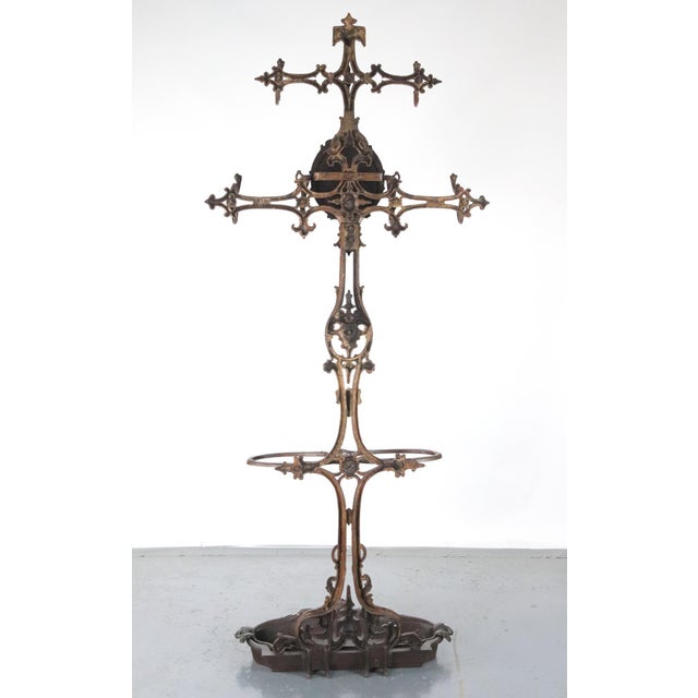 Antique Freestanding Victorian Cast Iron Ornate Hall Tree For Sale - Image 11 of 12