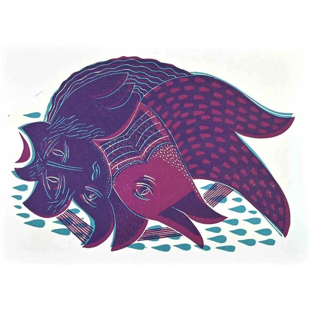 Creatures is a screen print realized by Axel Hartenstein in the mid-20th Century. from the edition of 292 prints. In good...