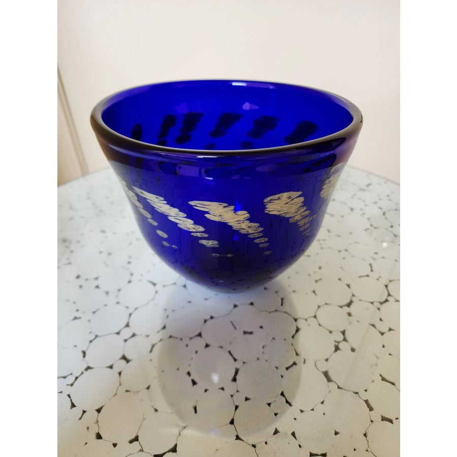 Late 20th Century Handmade Cobalt Glass Bowl Signed by Artist