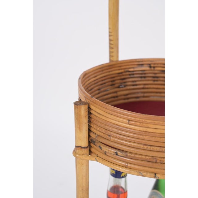 Italian Bar Cart Trolley in Bamboo, Rattan and Red Velvet, 1960s For Sale - Image 14 of 15