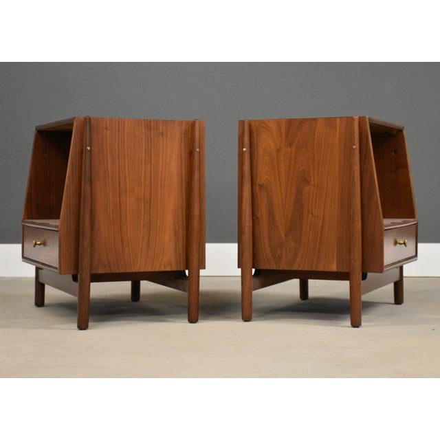 Mid-Century Modern 1960s Refinished Kipp Stewart Declaration Walnut Nightstands - A Pair For Sale - Image 3 of 9