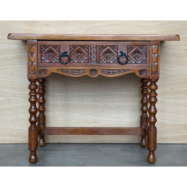 Early 20th Century Large Spanish Nightstand or Low Console Table with Drawer For Sale - Image 16 of 18
