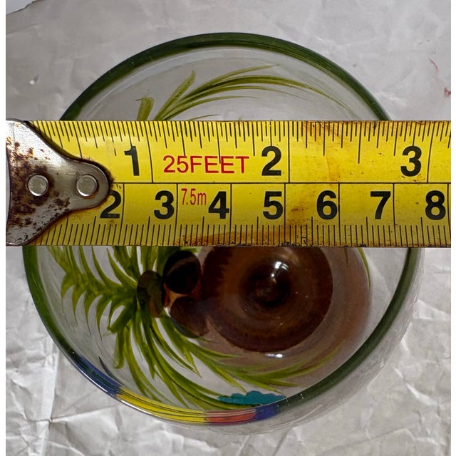 Amber Late 20th Century Set of Seven Hand-Painted Tropical Toucan Wine Glasses With Amber Stems. Coastal Tropical Entertaining For Sale - Image 8 of 9