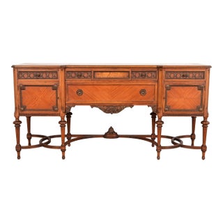 French Regency Louis XVI Carved Walnut and Burl Wood Sideboard by Johnson-Handley-Johnson Furniture, Circa 1920s For Sale