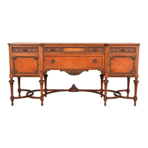 French Regency Louis XVI Carved Walnut and Burl Wood Sideboard by Johnson-Handley-Johnson Furniture, Circa 1920s
