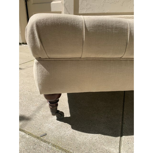 Tufted Natural Linen Ottoman on Casters Chairish