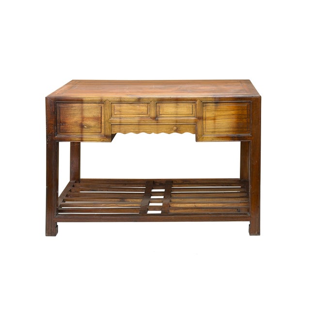 Vintage Brown Stain Patina Deep Rectangular Drawers Desk Table For Sale - Image 4 of 13