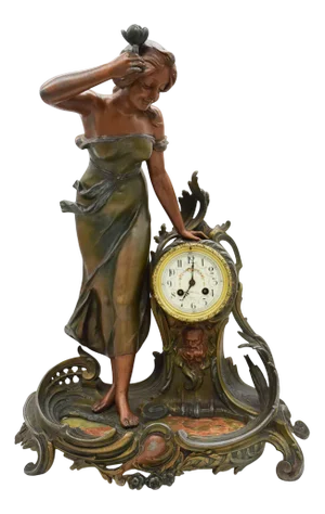 Large Nymph Clock in Regula and Bronze Patina Marble by A. De Raudery, France, 1890s