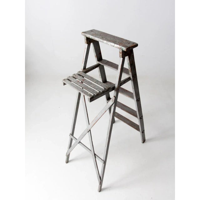Gray Vintage Wooden Painter's Ladder For Sale - Image 8 of 11
