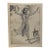 1940s Original Signed Graphite Illustration of Woman Running With Dog, 11 X 8.5 In. For Sale
