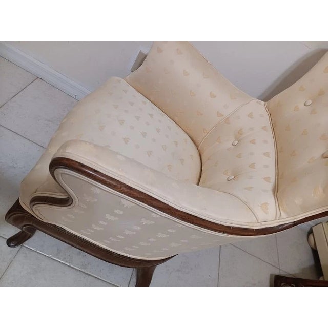 Beige 1960s Victorian Armchair Parlor Carved Wood Frame Upholstered Beige For Sale - Image 8 of 8