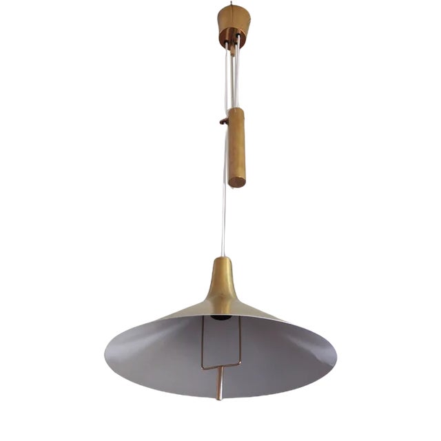 Danish Mid-Century Modern Brass Counterweight Pendant in the Style of Paavo Tynell, 1950s For Sale