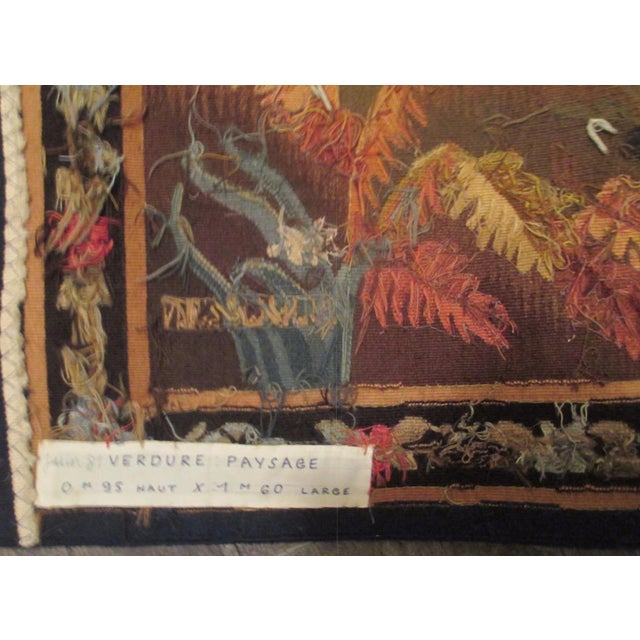 Green Beautiful Aubusson Tapestry With Charming Country Landscape For Sale - Image 8 of 9