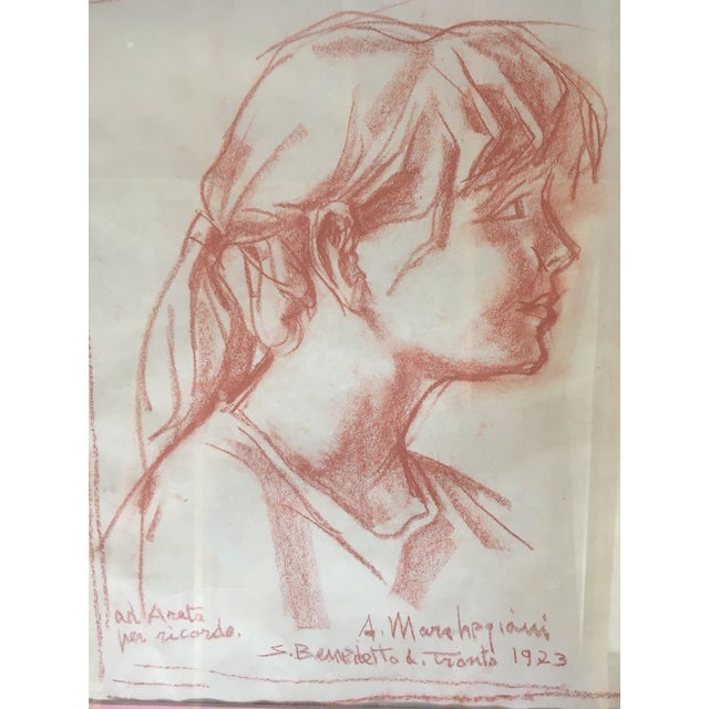 Realism Early 20th Century Framed Portrait of a Young Girl Drawing by Listed Italian Artist For Sale - Image 3 of 11