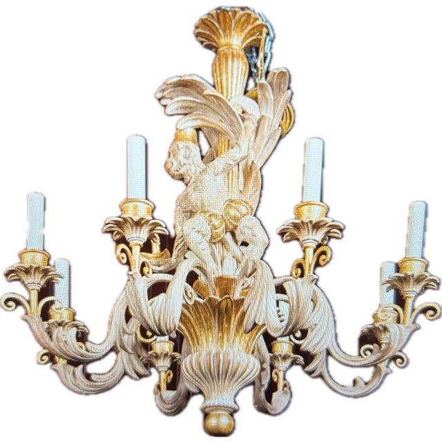 Venetian Gilt Wood Monkey 8 Light Chandelier Marked Italy For Sale - Image 4 of 4