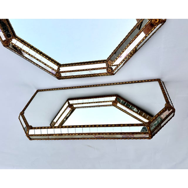Metal Vintage Venetian Spanish Mirror and Console Set, 1980, Set of 2 For Sale - Image 7 of 11