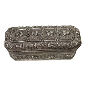 Antique 19th Century Sterling Silver Indian Repousse Tooled Betel Casket Box Jar